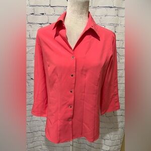 Kathy Che Stretch Pink 3/4 Sleeve Snap Shirt Women’s 10